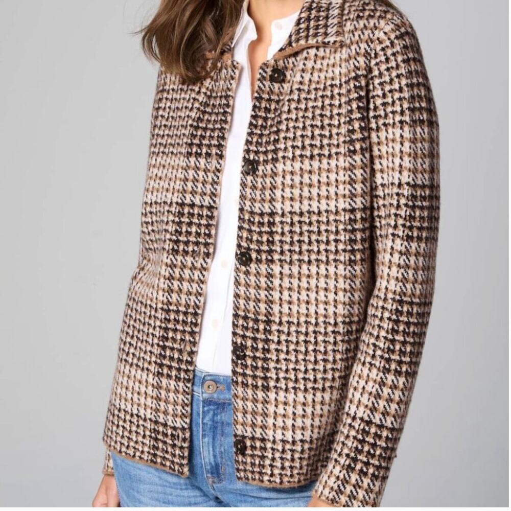J. JILL NWT Plaid Button Front Sweater Wool Blend Houndstooth Cardigan // M - Picture 11 of 12